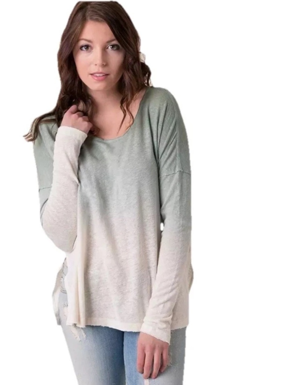 We the Free Free People Green Ombré Drip Dye Long Sleeve Top Women’s Small